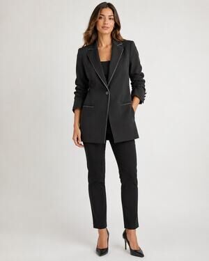 Elizabeth and James Myrla Black Ruched Sleeve Blazer Gray Piping Size 4